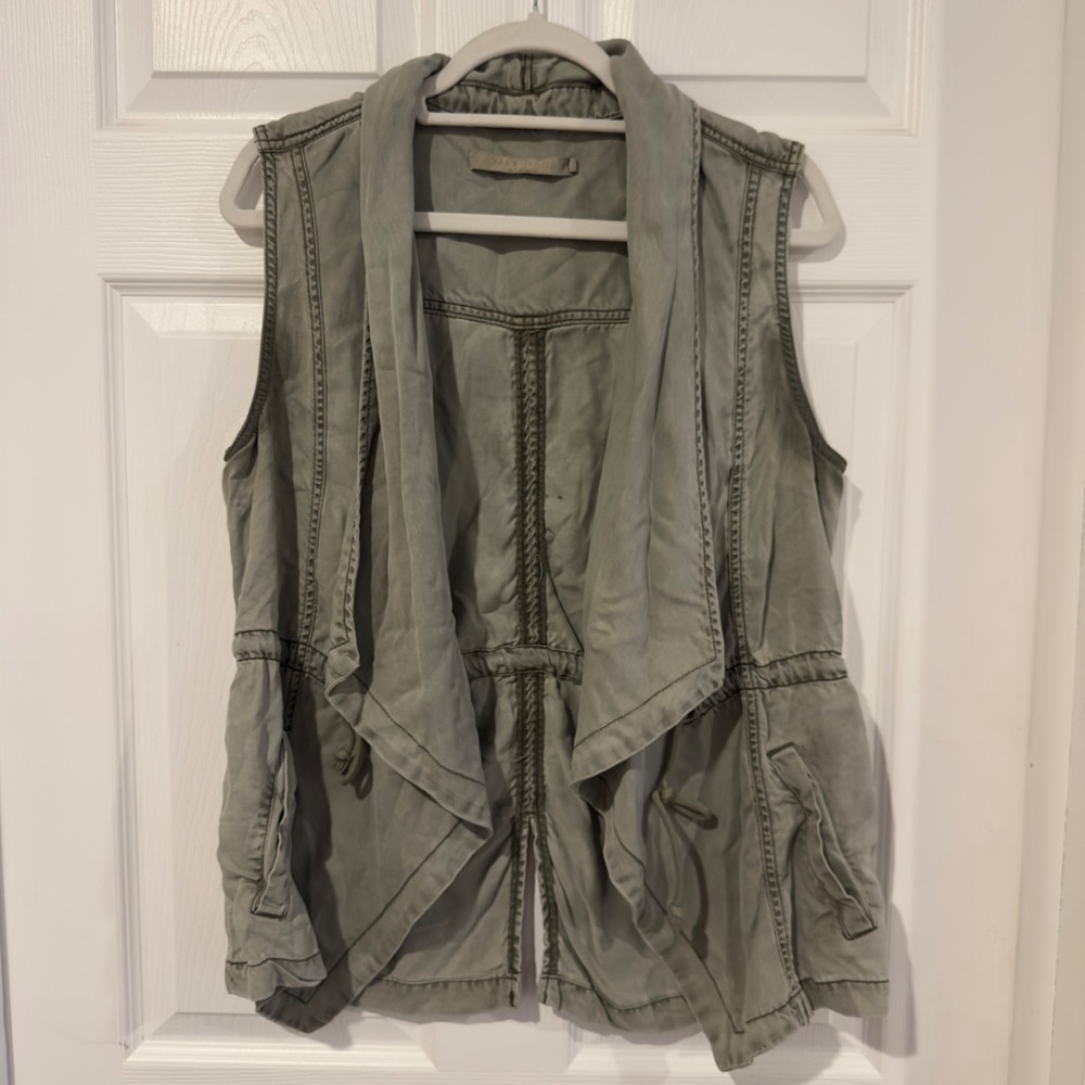 Max Jeans Women Sage Green 100% Tencel Utility Drape Open Front Vest Medium